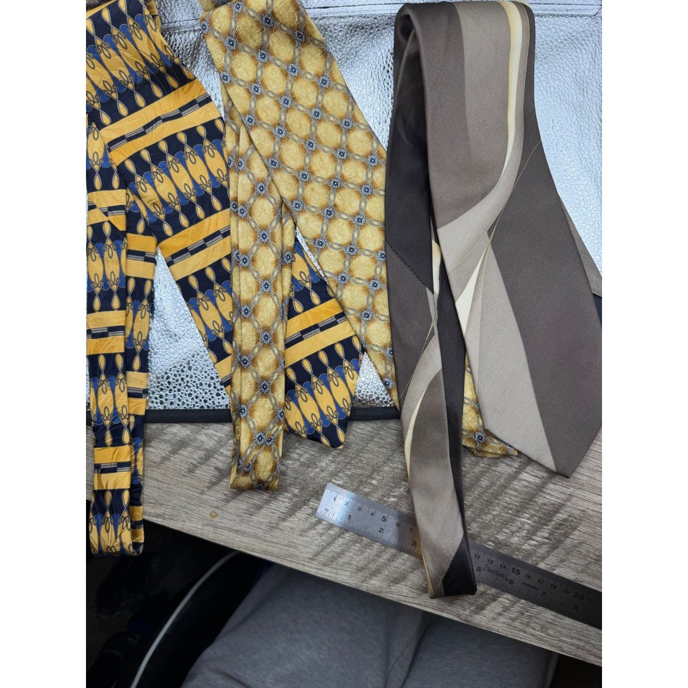 Vintage Silk Tie Lot Boston Traders Umo Lorenzo Italy Gold Brown Geometric 3pc